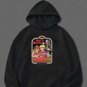 New Retro Style Let's Talk To Ghosts Print, Hoodie Unisex,Graphic Hoodie-M-Black